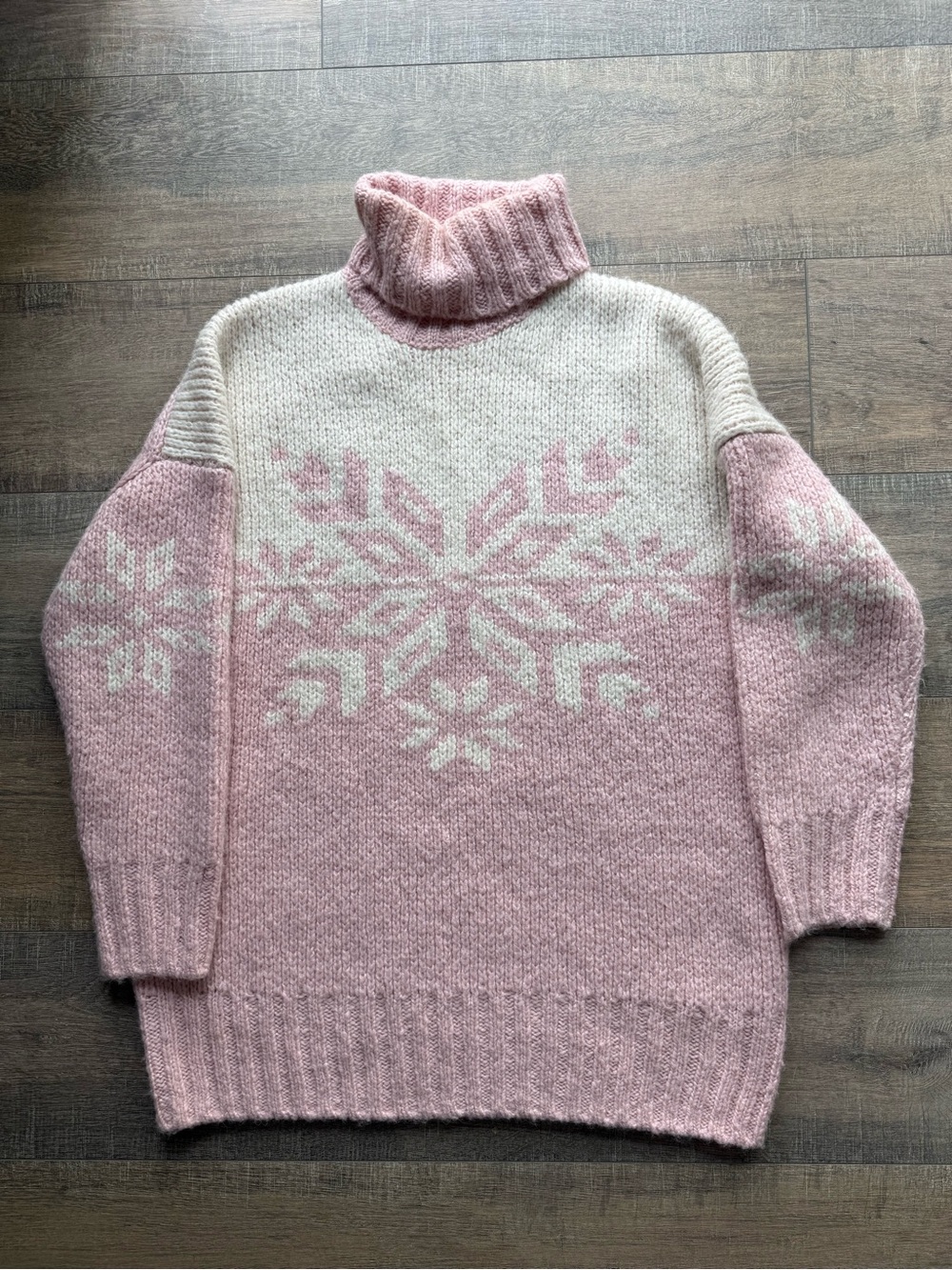 J.Crew Pink & Ivory Snowflake Alpaca Wool Blend Turtleneck Sweater